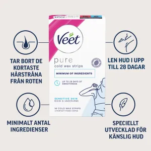 Veet Pure Wax Strips Bikini & Armhåla Känslig Hud 16 st