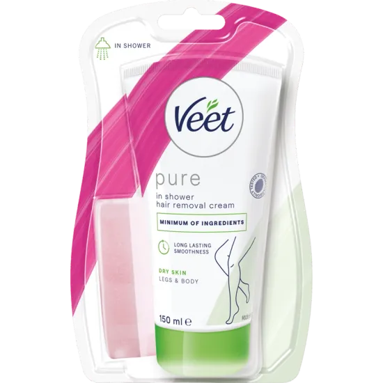 Veet Pure Hårborttagningskräm för Duschen Ben & Kropp Torr Hud 150 ml
