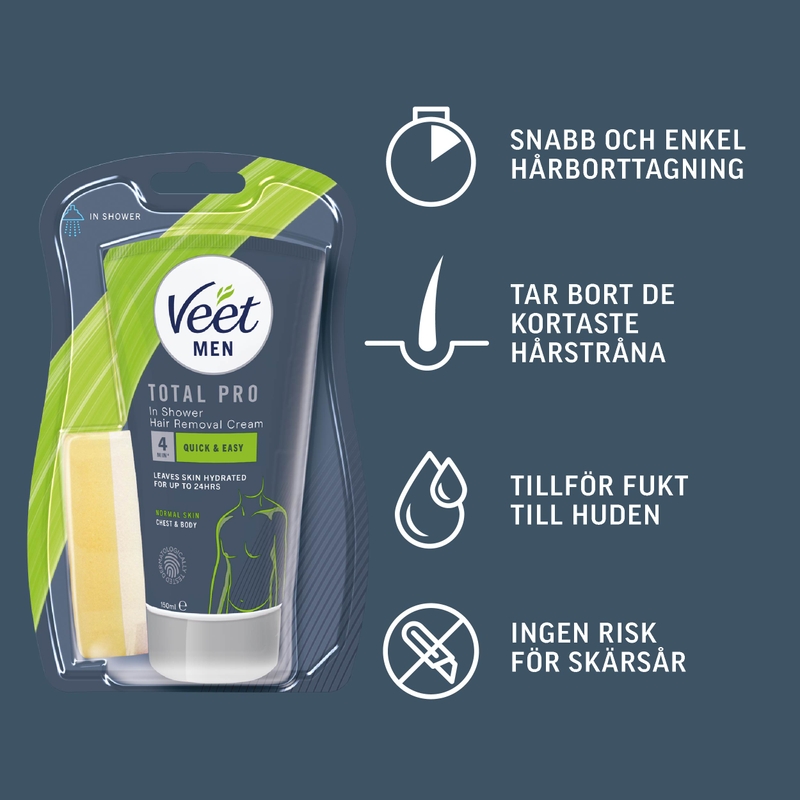Veet Men Total Pro Hårborttagningskräm för Man för Duschen Normal Hud 150 ml 2