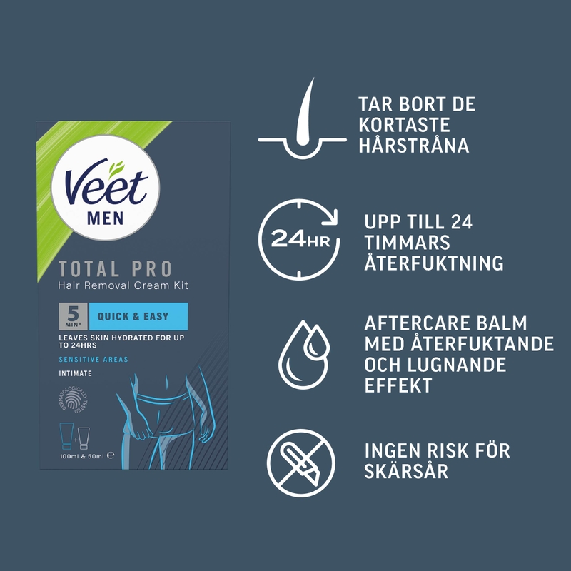 Veet Men Total Pro Hårborttagningskit för Intimområden för Man 150 ml 2
