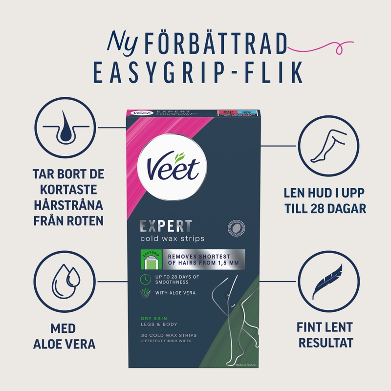 Veet Expert Wax Strips Ben & Kropp Torr Hud 20 st 2